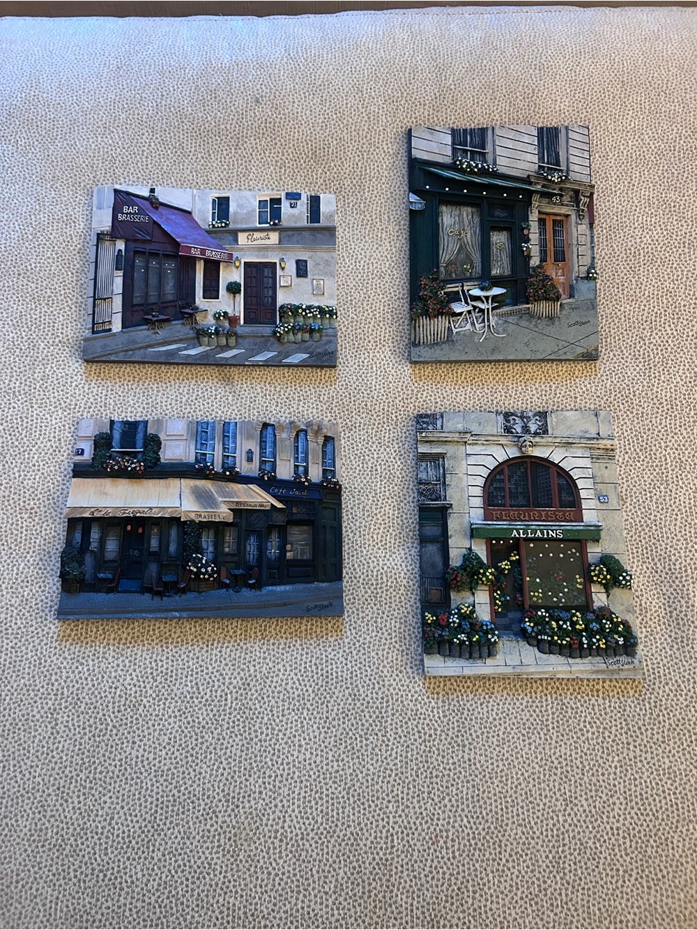 Parisian Cafe Mixed Media Wall Art Set - Blue and Green Accents
